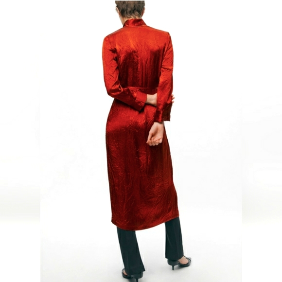 ๐๐ NWT Zara Satin Kimono Midi Wrap Dress Dark Orange ZW Collection Size M - Picture 8 of 16